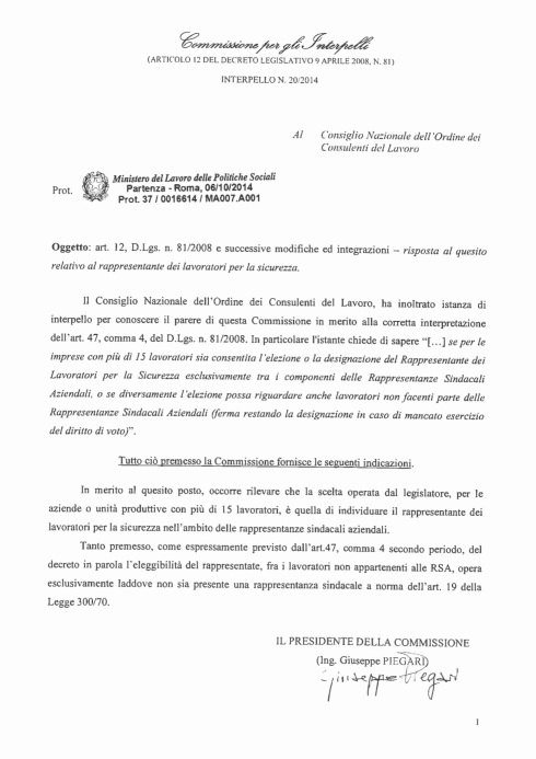 Elezione RLS imprese 15 dip