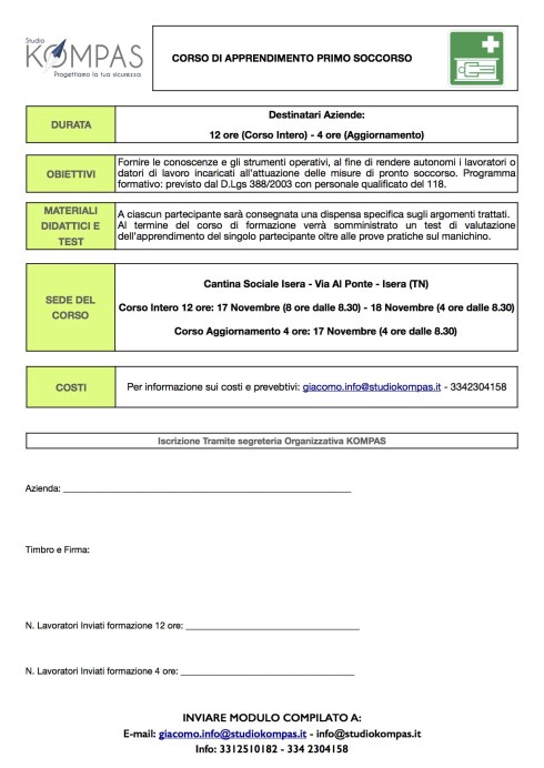 Iscrizione Pronto Soccorso 12 ORE
